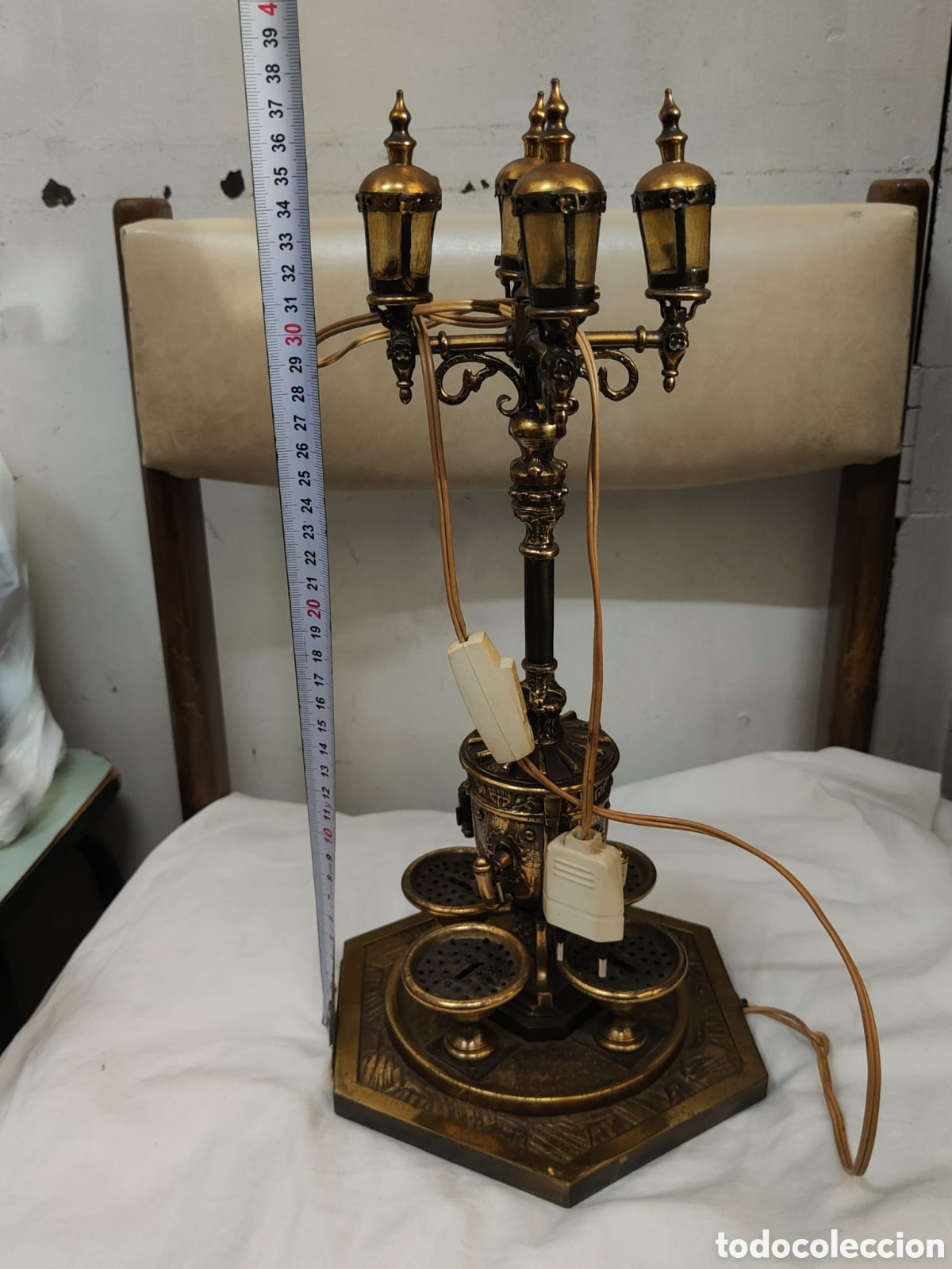 Vintage: Fuente de canaletas en bronce 4 luces - Foto 17