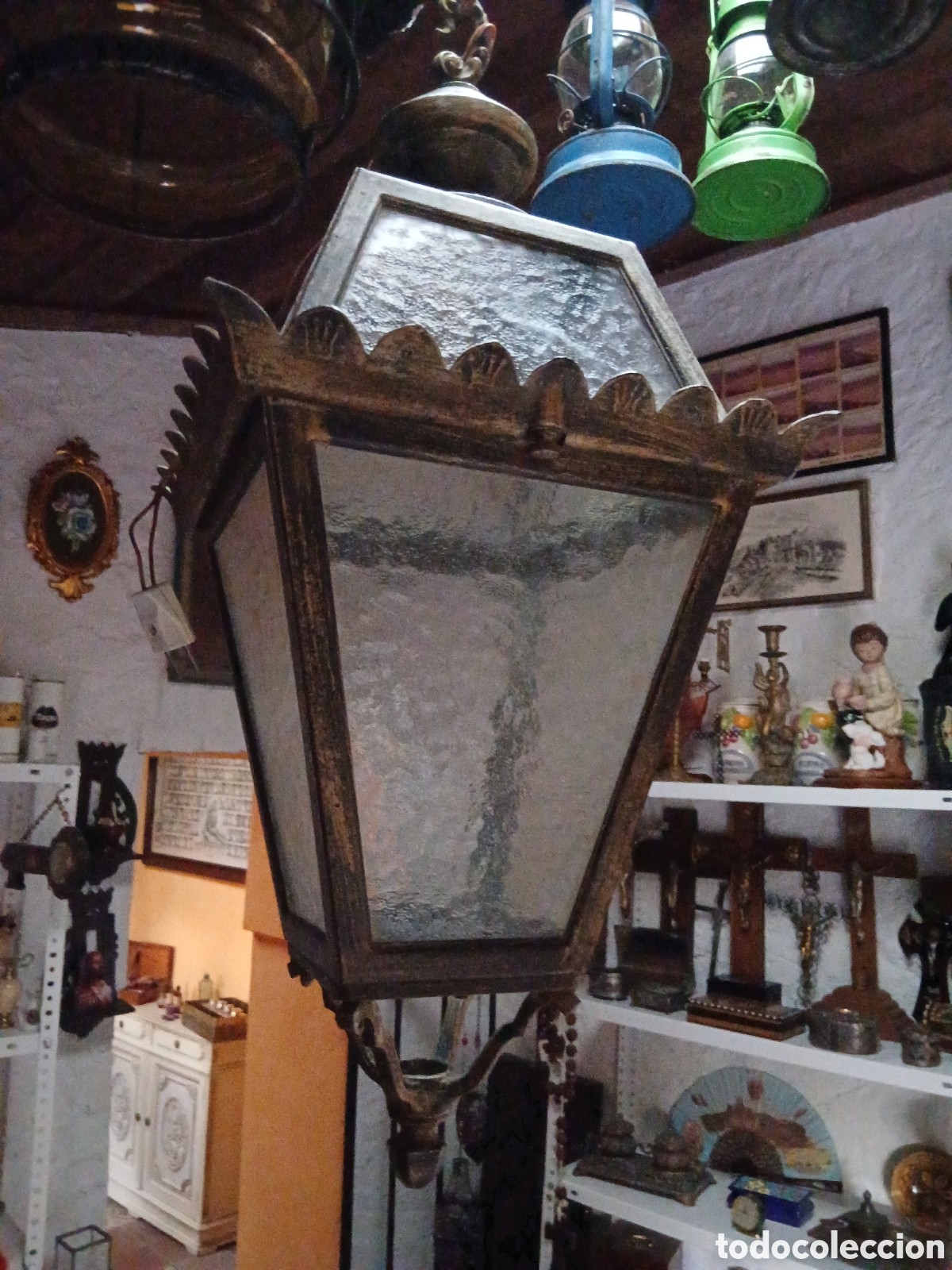 Vintage: Farol de metal y cristal - Foto 2