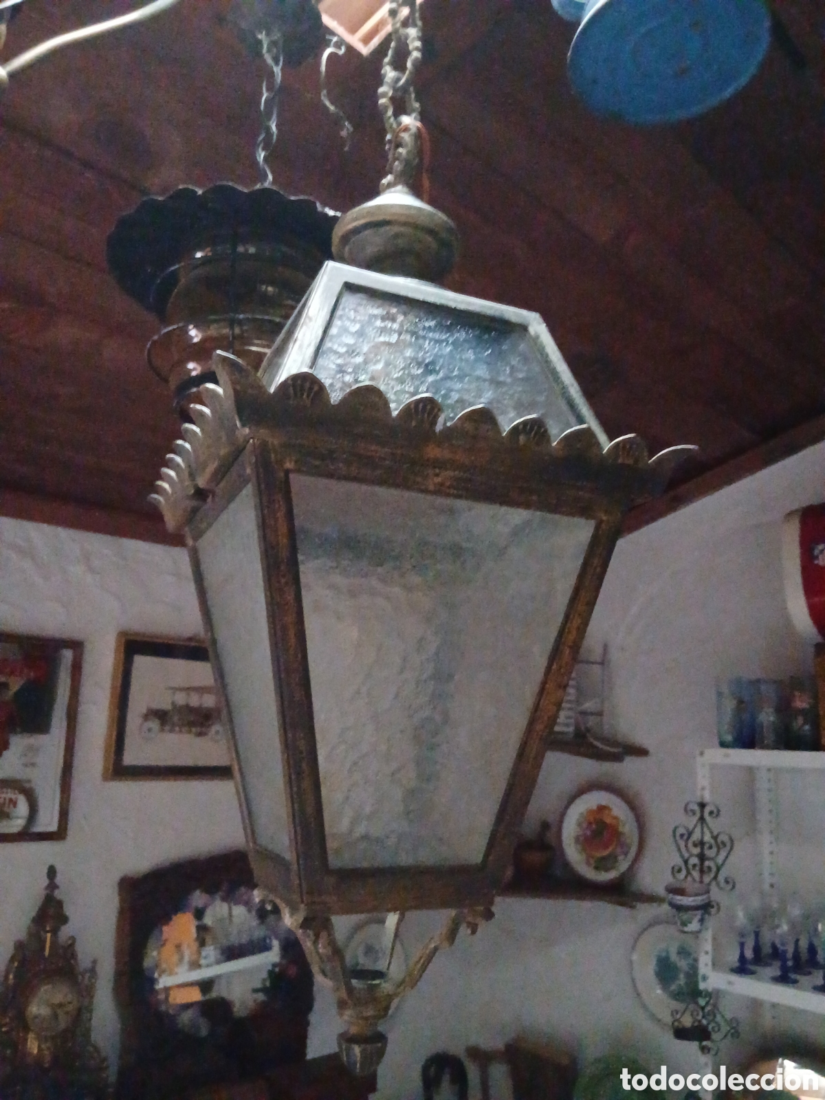 Vintage: Farol de metal y cristal - Foto 1