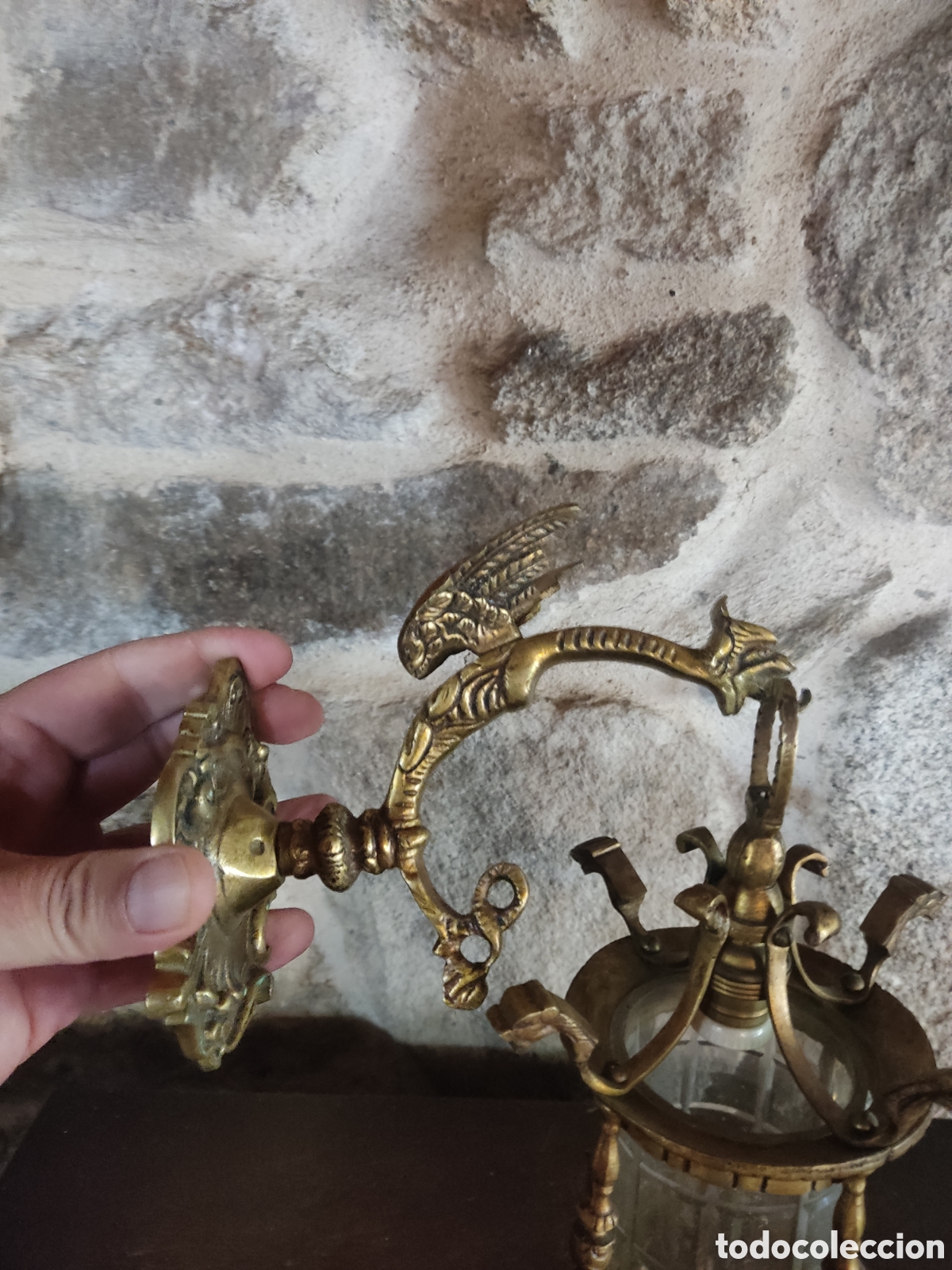 Vintage: L&aacute;mpara bronce y cristal - Foto 3