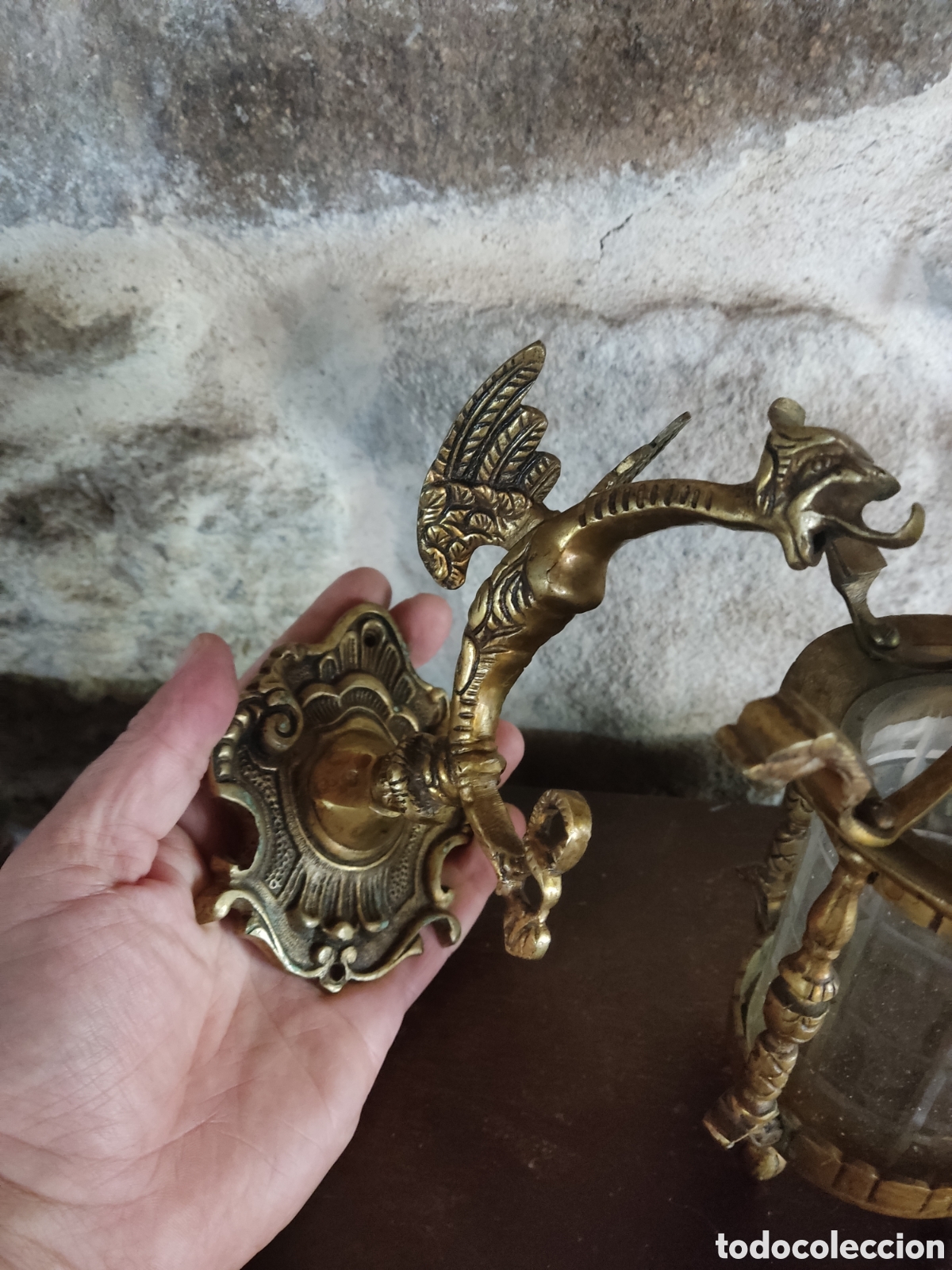 Vintage: L&aacute;mpara bronce y cristal - Foto 4