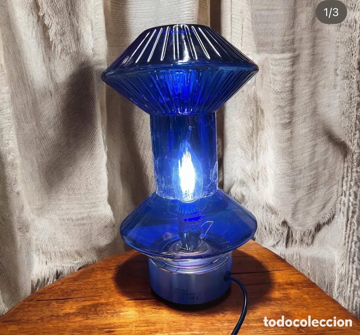 Vintage: L&aacute;mpara azul de cristal - Foto 1