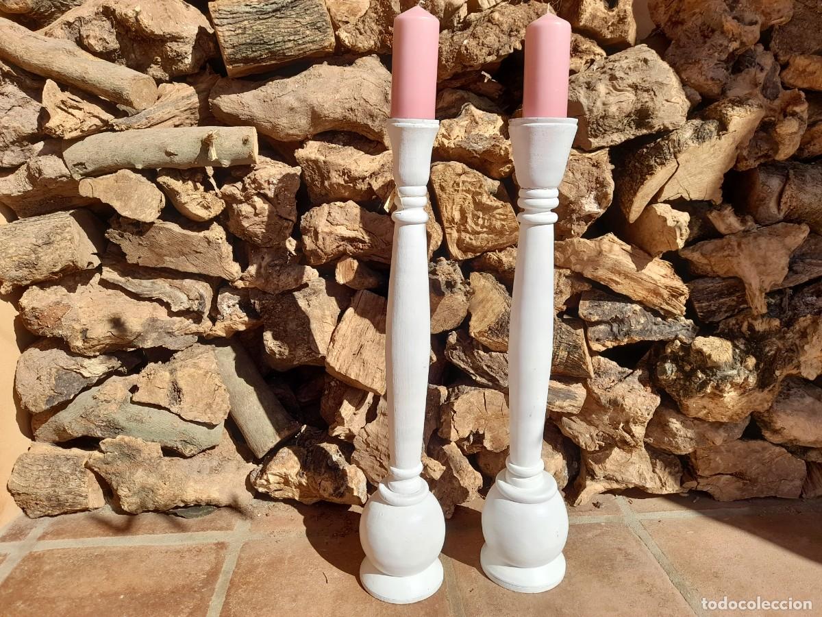 Vintage: 2 candeleros de madera blanca - Foto 1
