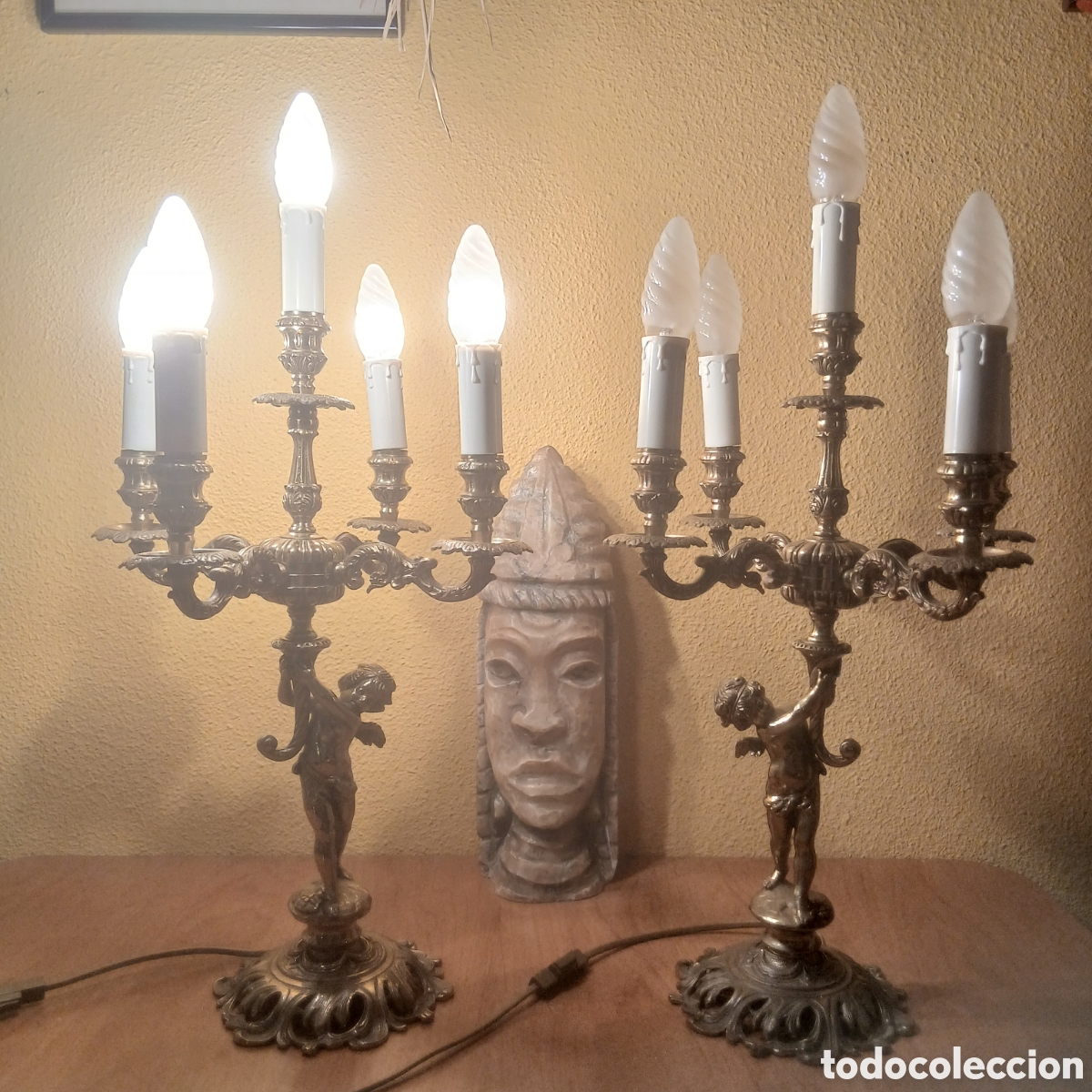 Vintage: Pareja de Candelabros de bronze con 5 luces - Foto 4