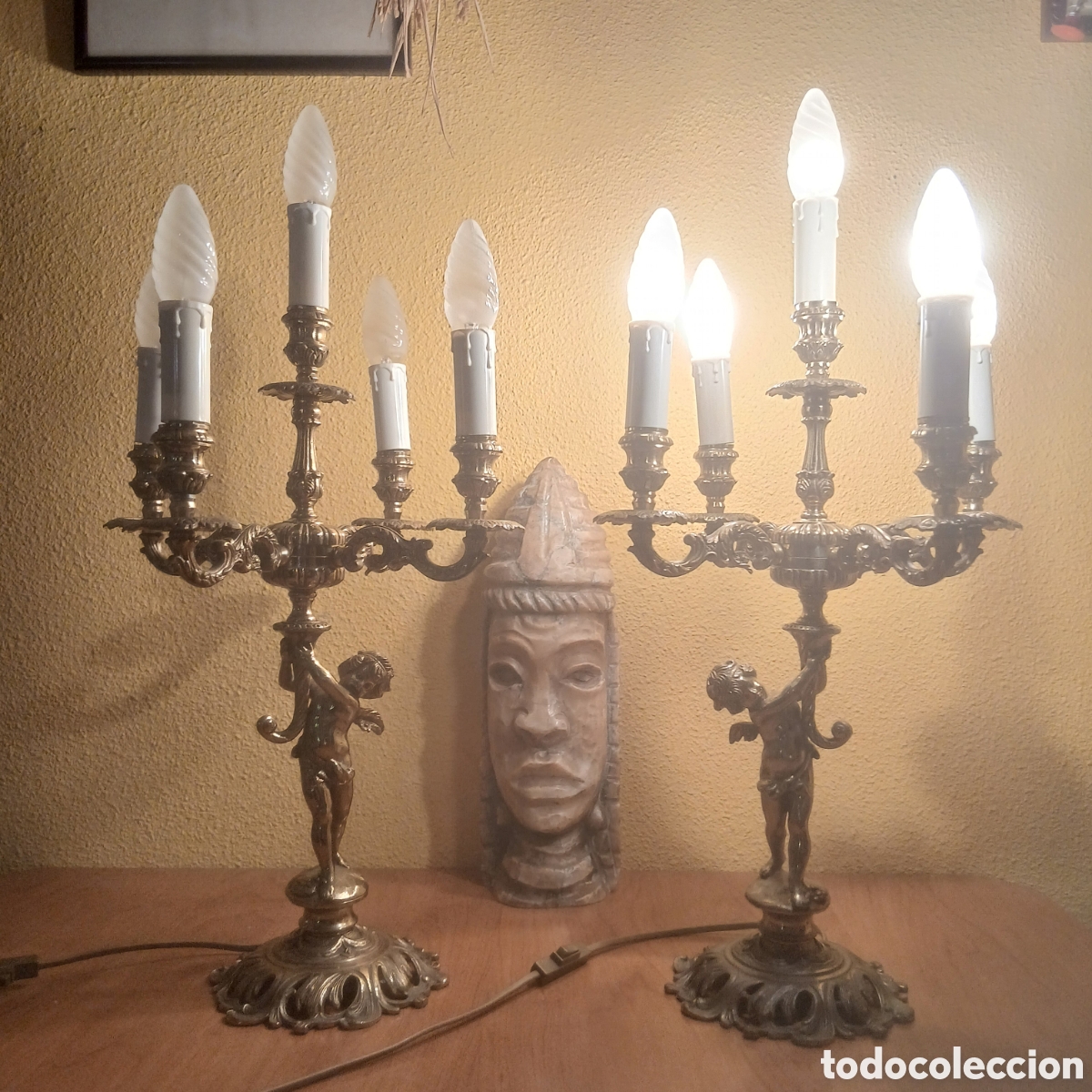 Vintage: Pareja de Candelabros de bronze con 5 luces - Foto 5