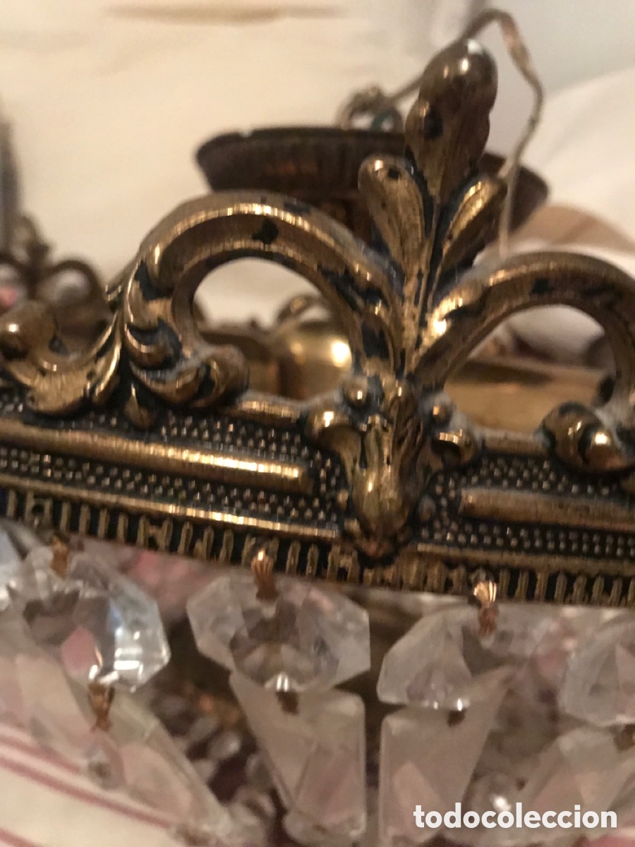 Vintage: L&aacute;mpara francesa de bronce y cristal - Foto 3