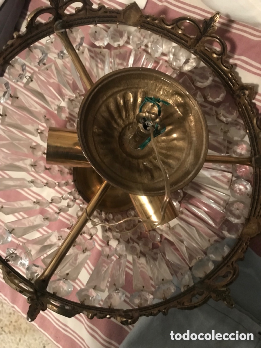 Vintage: L&aacute;mpara francesa de bronce y cristal - Foto 5