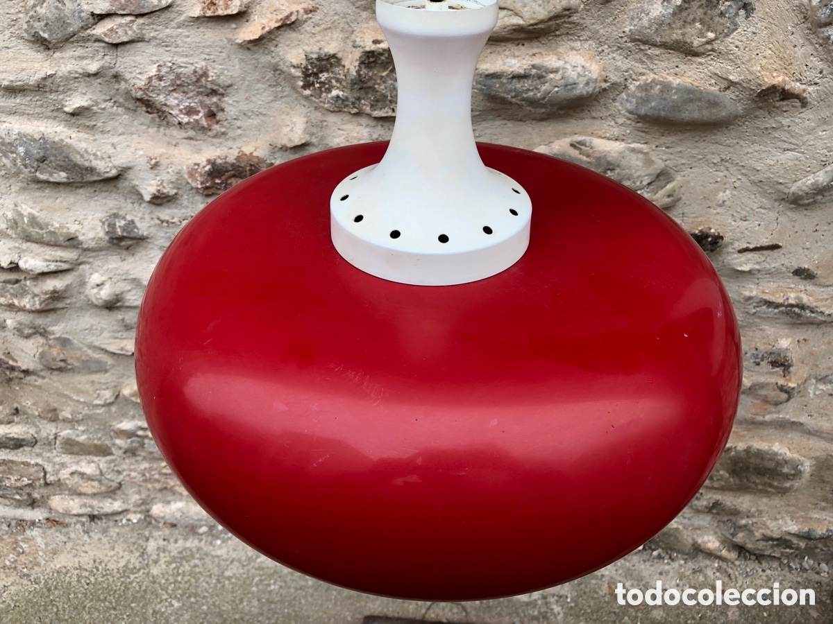 Vintage: Gran l&aacute;mpara de techo de pl&aacute;stico rojo,a&ntilde;os 70 - Foto 7