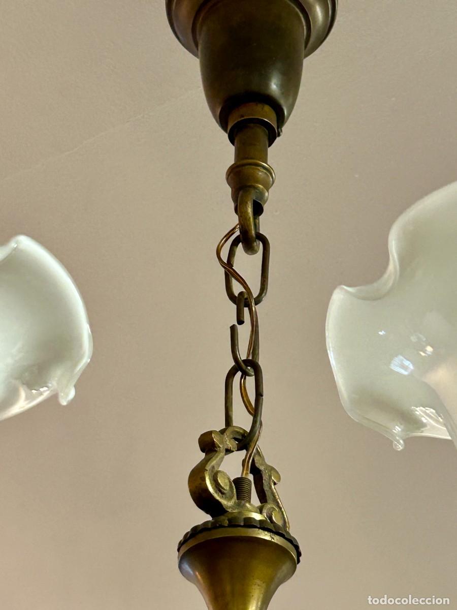 Vintage: L&aacute;mpara de techo Opalina y Bronce - Foto 5