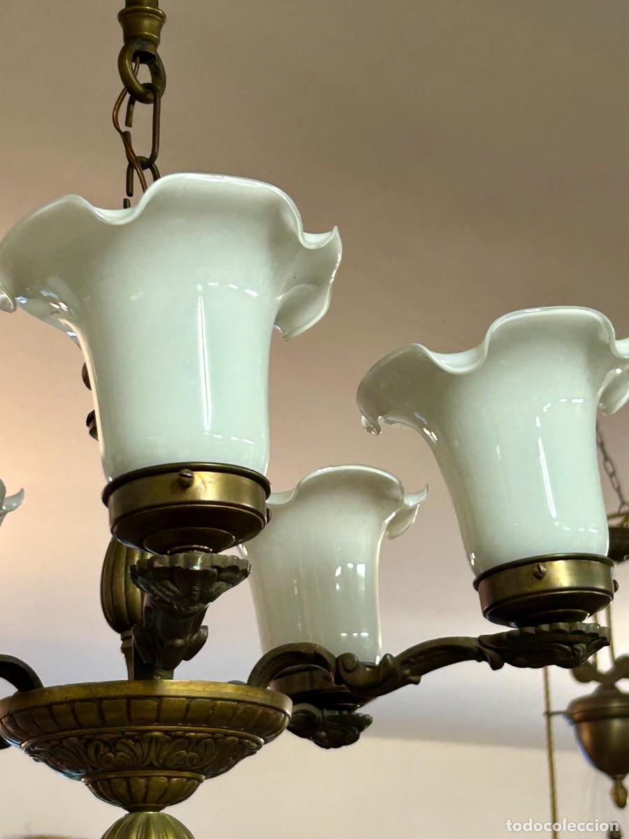 Vintage: L&aacute;mpara de techo Opalina y Bronce - Foto 6