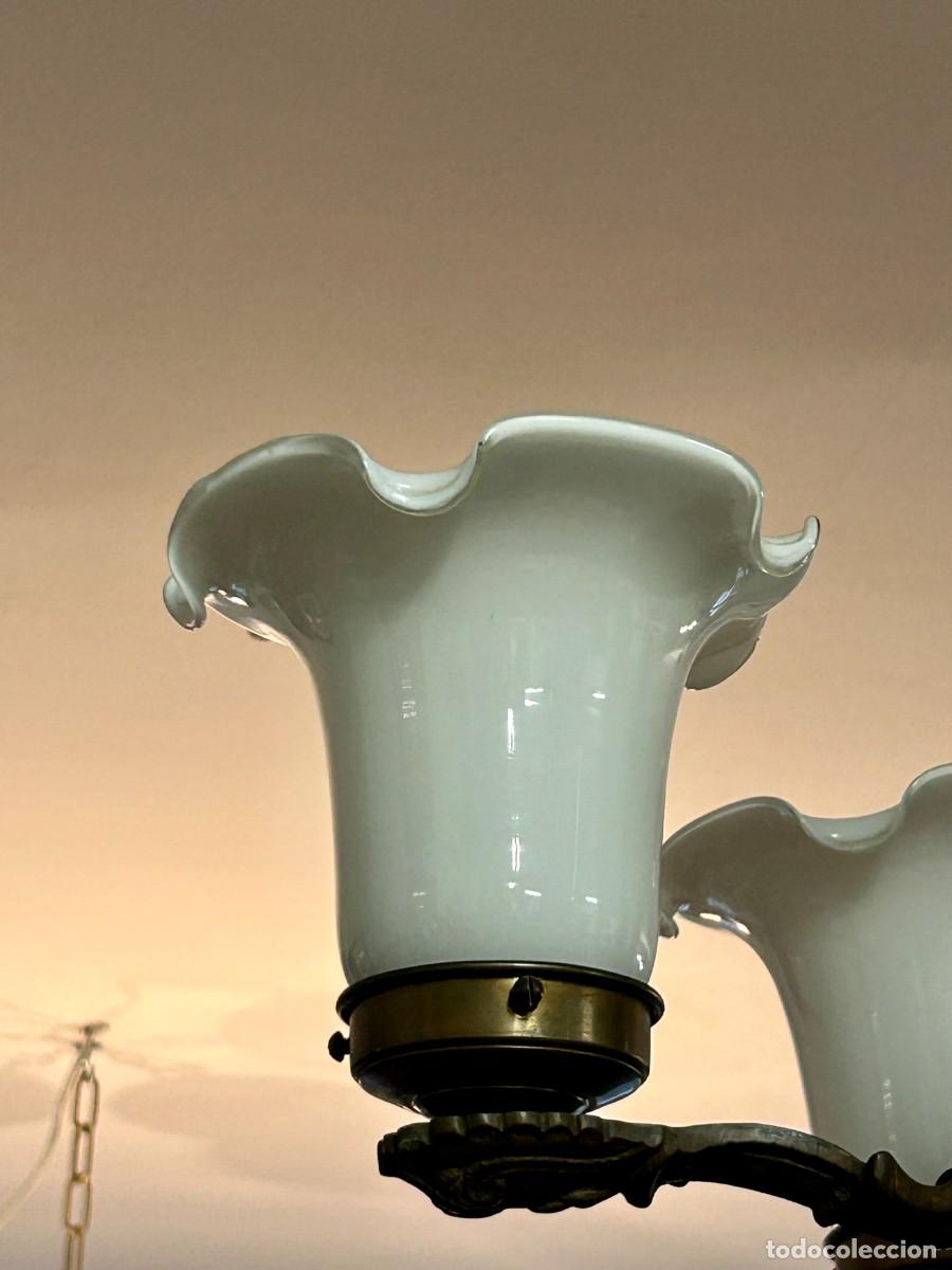 Vintage: L&aacute;mpara de techo Opalina y Bronce - Foto 7