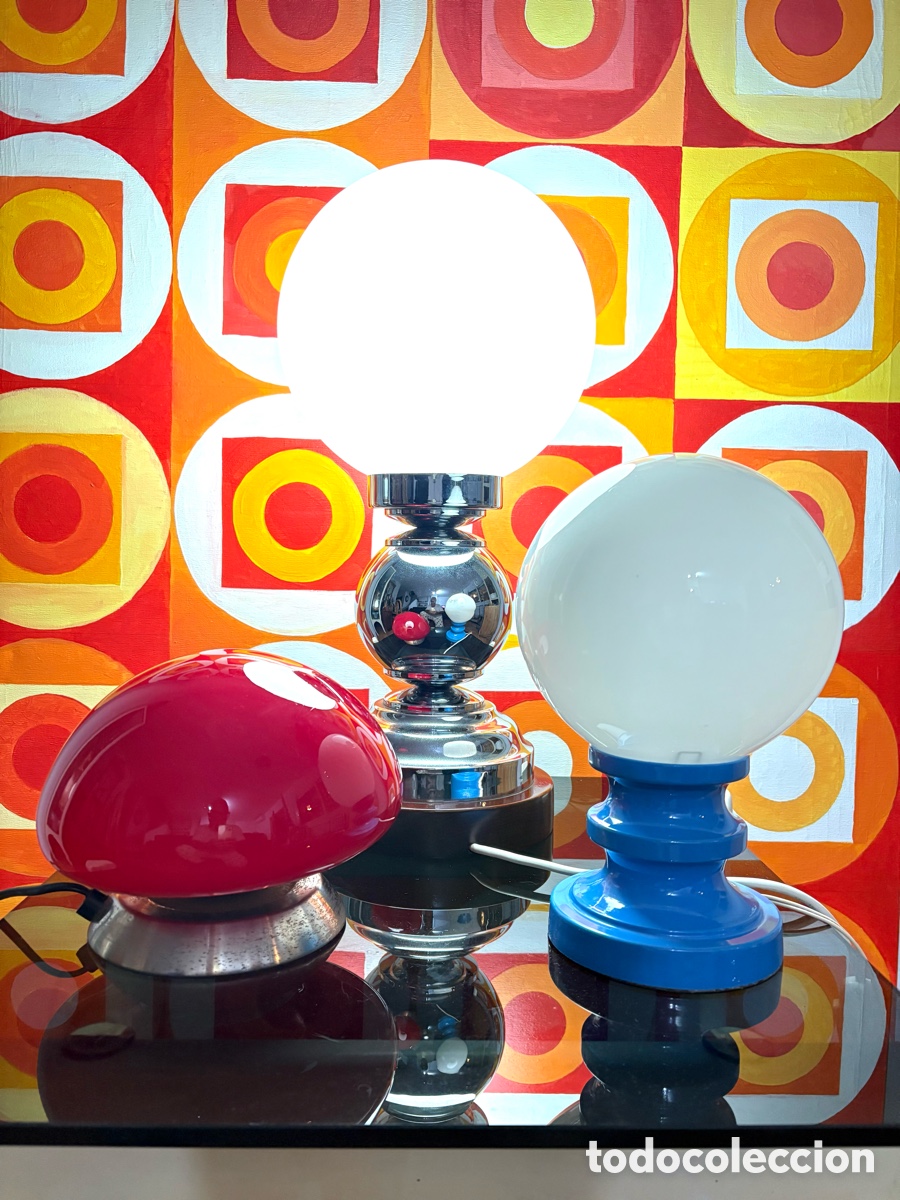 Vintage: L&Aacute;MPARA SETA ROJA METAL Y OPALINA. - Foto 5