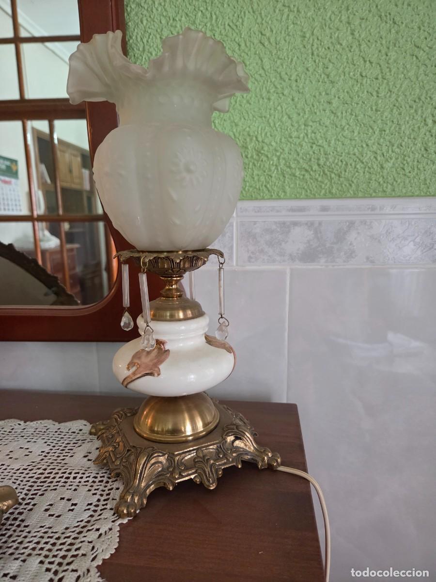 Vintage: L&aacute;mpara de opalina, cer&aacute;mica y bronce - Foto 1