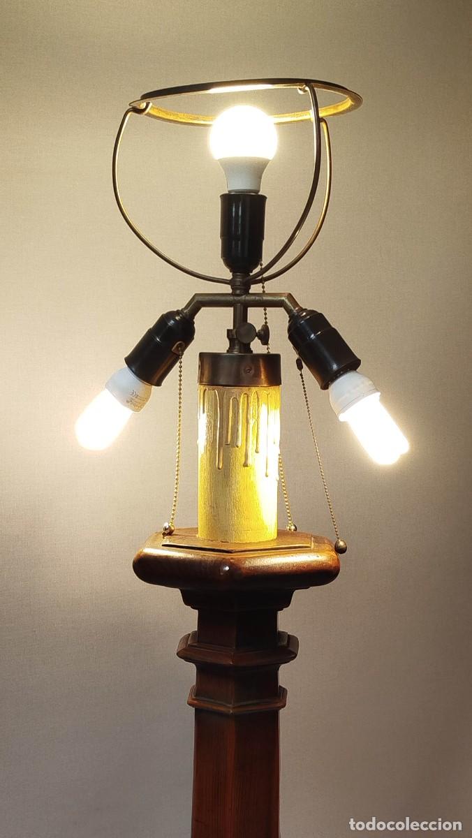 Vintage: LAMPARA DE PIE DE MADERA Y DE TRES LUCES MARCA LOS CERTALES - Foto 4