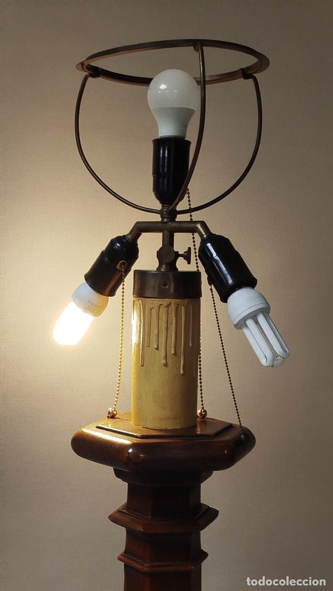 Vintage: LAMPARA DE PIE DE MADERA Y DE TRES LUCES MARCA LOS CERTALES - Foto 5