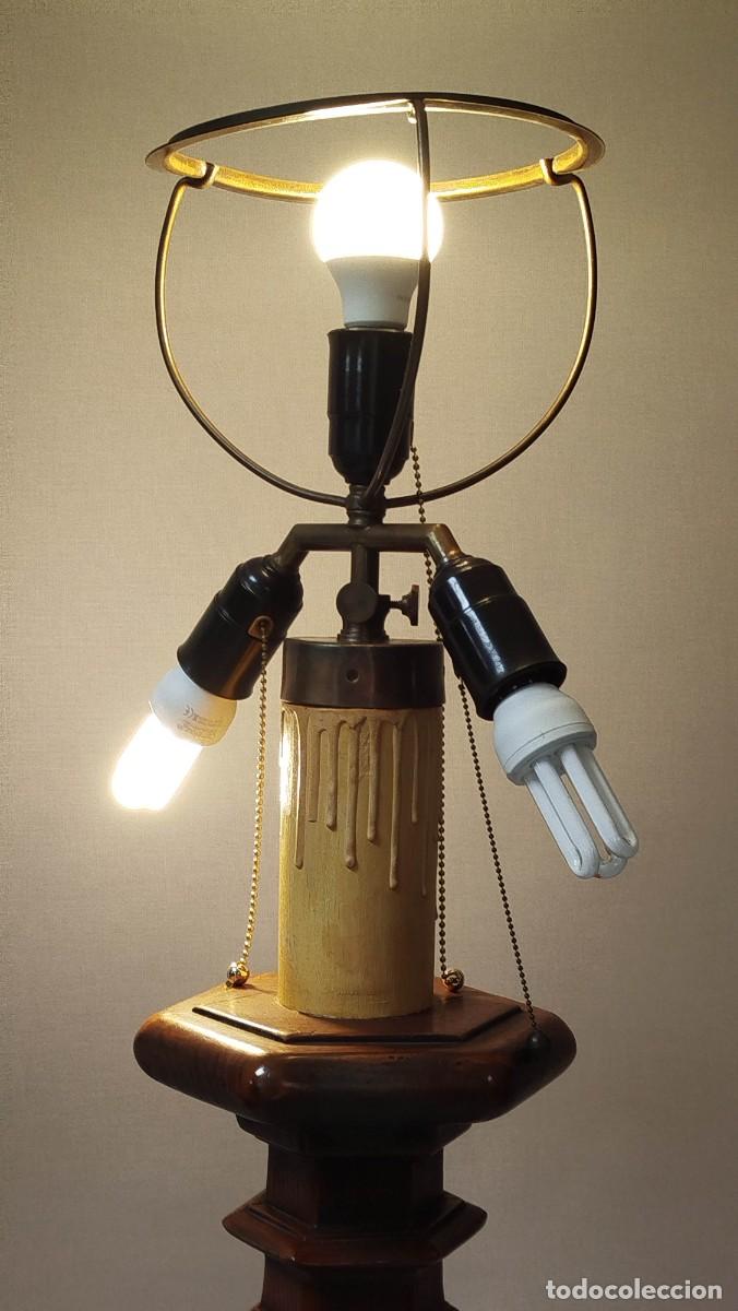 Vintage: LAMPARA DE PIE DE MADERA Y DE TRES LUCES MARCA LOS CERTALES - Foto 6