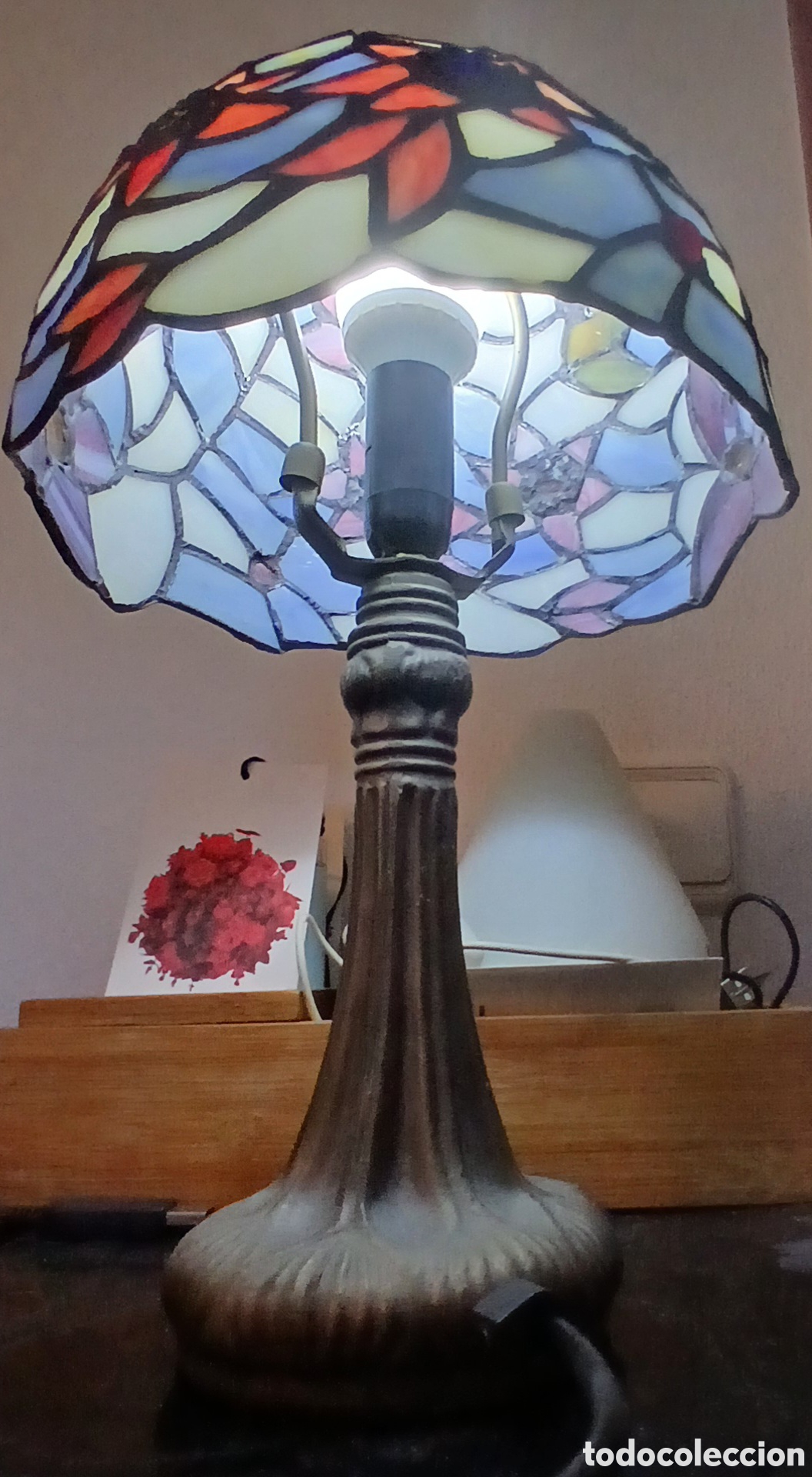 Vintage: L&aacute;mpara de mesa con cristales opalinos - Foto 2