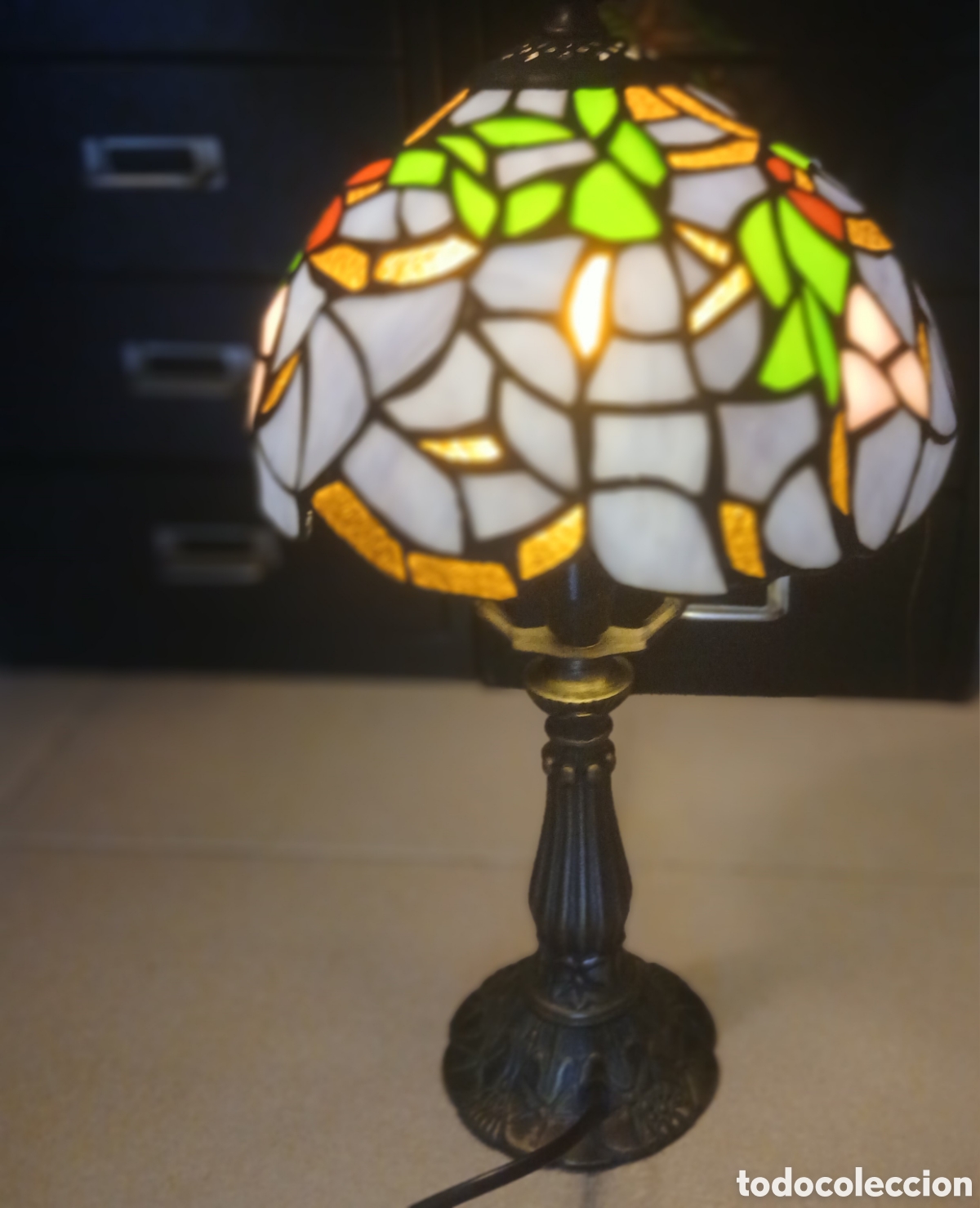 Vintage: Lampara de sobremesa con cristales opalinos - Foto 5