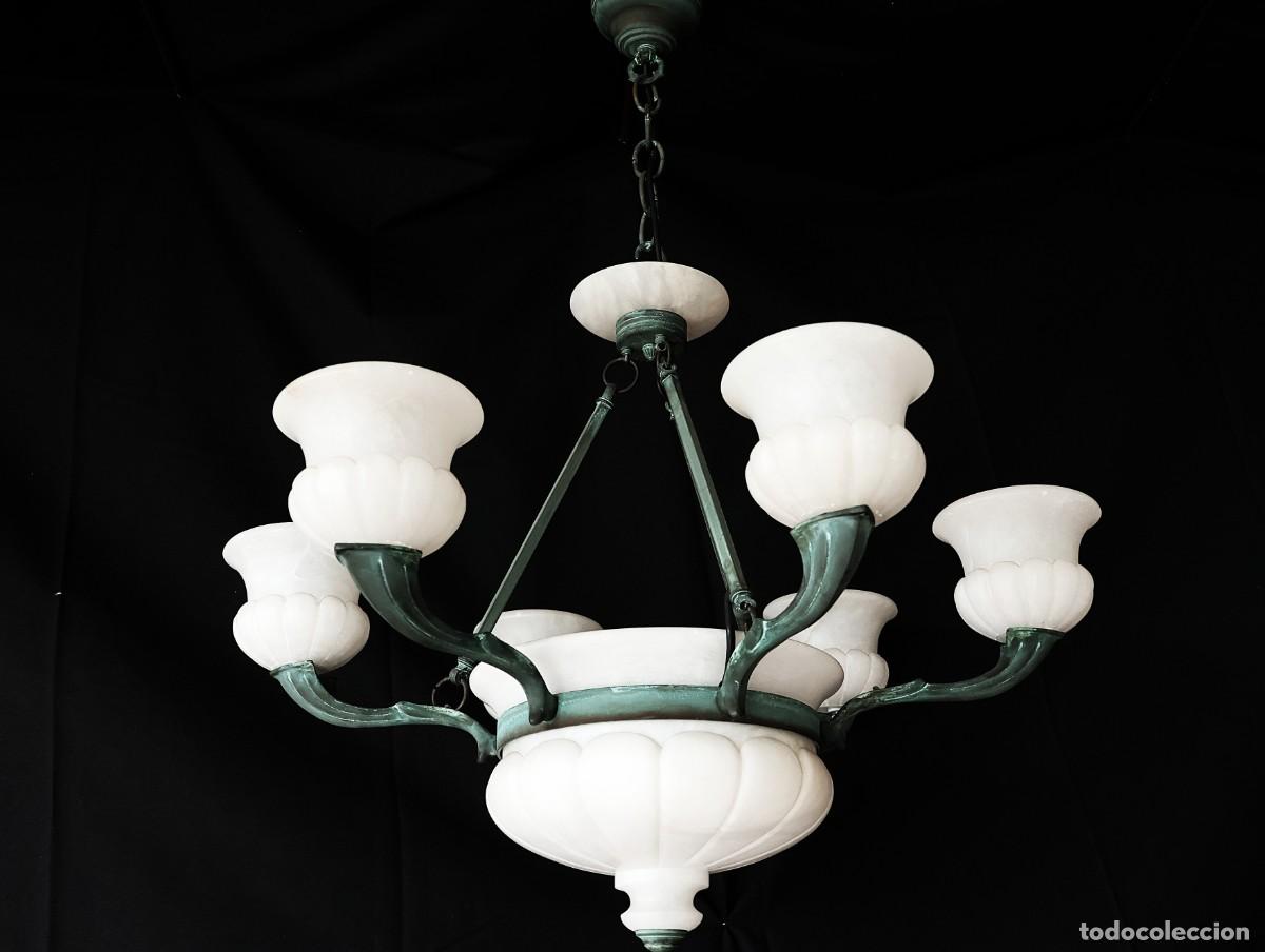 Vintage: lampara de bronce y alabastro blanco - Foto 2