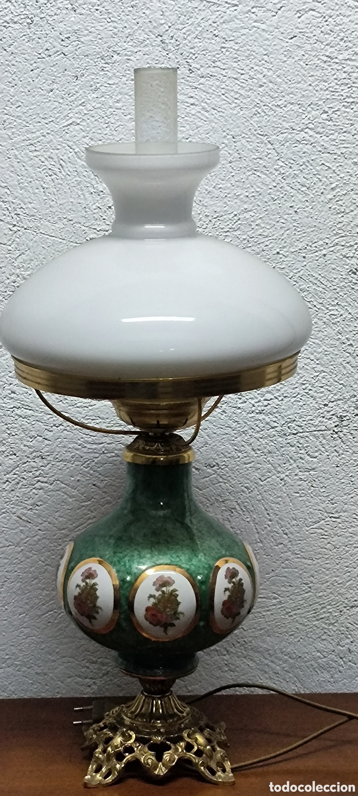 Vintage: L&aacute;mpara vintage de sobremesa con pantalla de opalina - Foto 3