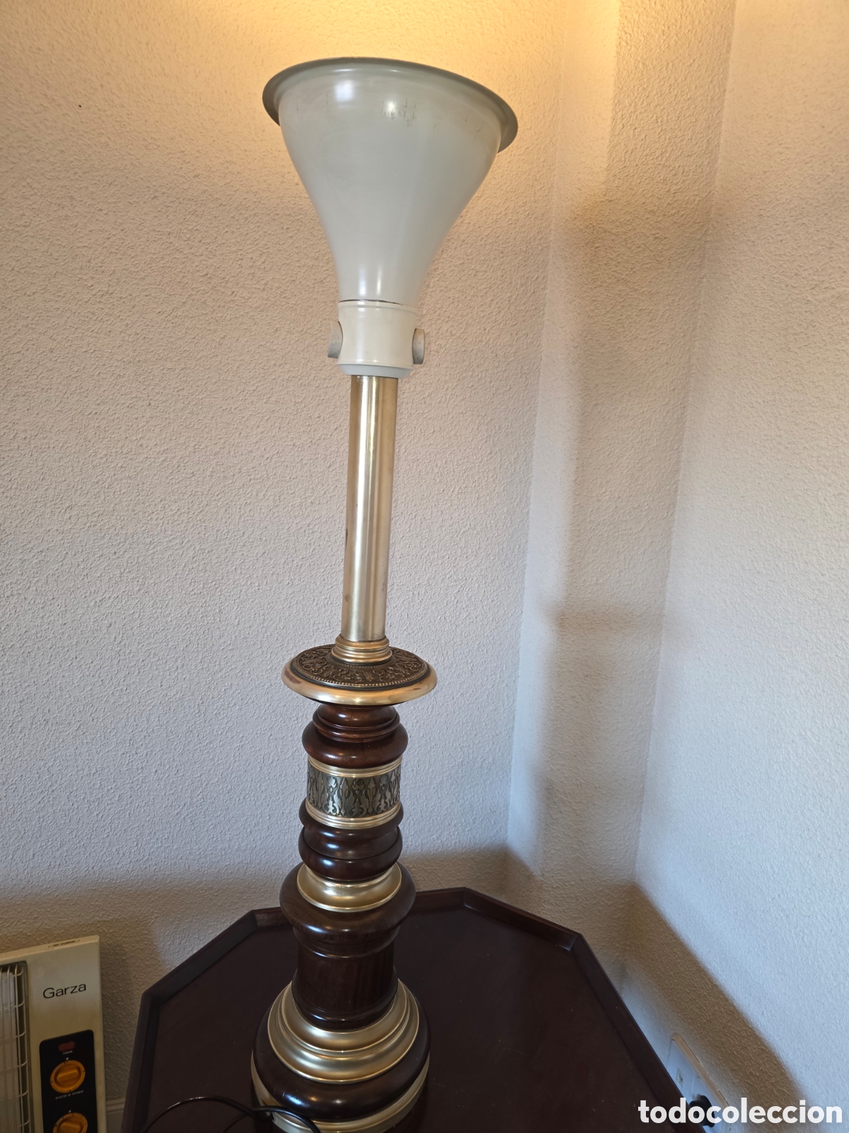 Vintage: L&aacute;mpara madera y bronce - Foto 5