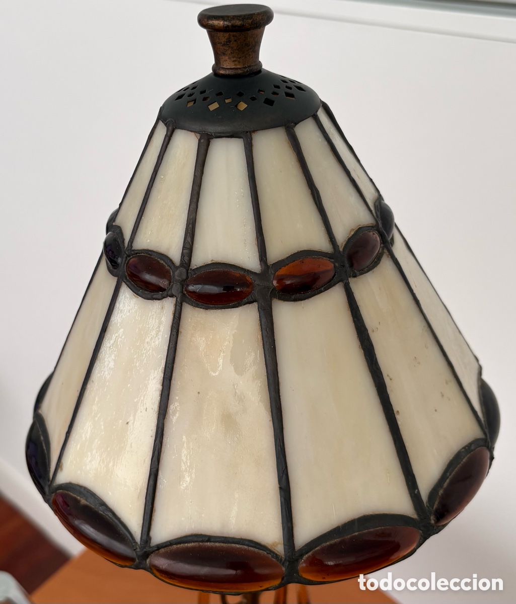 Vintage: L&aacute;mpara de mesa estilo victoriano con vitrales - Foto 4