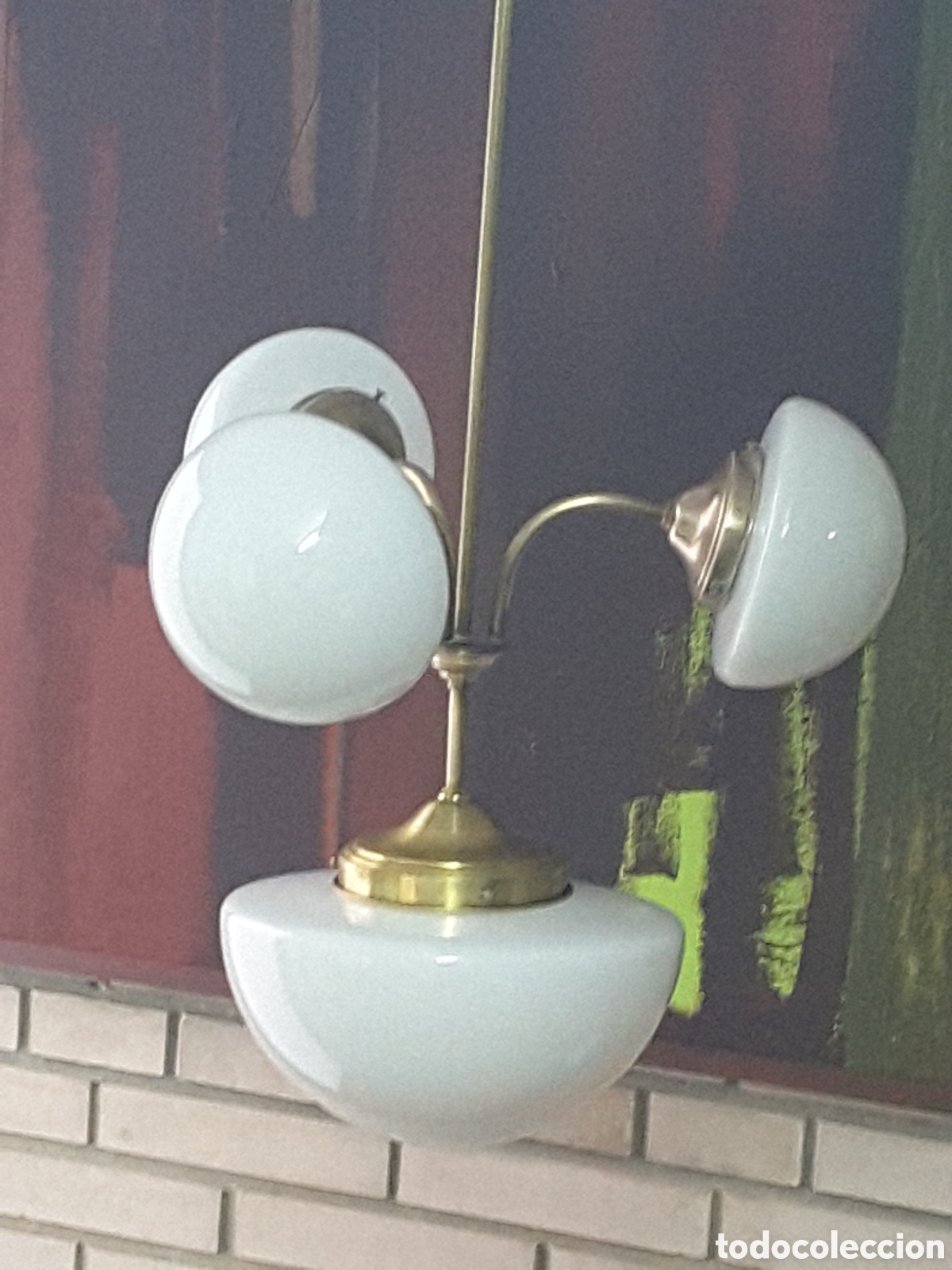 Vintage: L&aacute;mpara dd techo de opalina - Foto 2