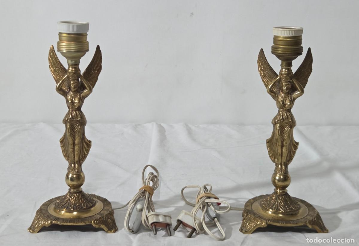 Vintage: Pareja de lamparas de bronce en forma de angeles, Funcionando - Foto 1