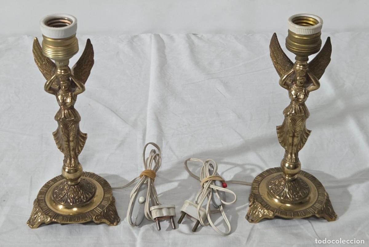 Vintage: Pareja de lamparas de bronce en forma de angeles, Funcionando - Foto 2