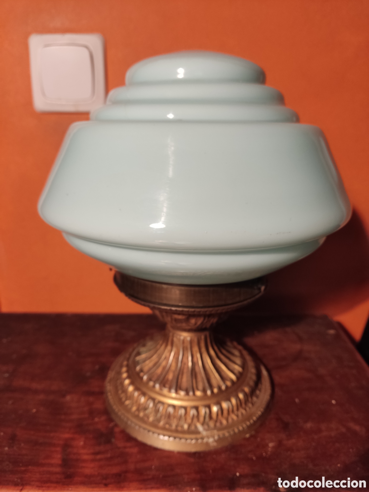 Vintage: L&aacute;mpara bronce y opalina - Foto 1
