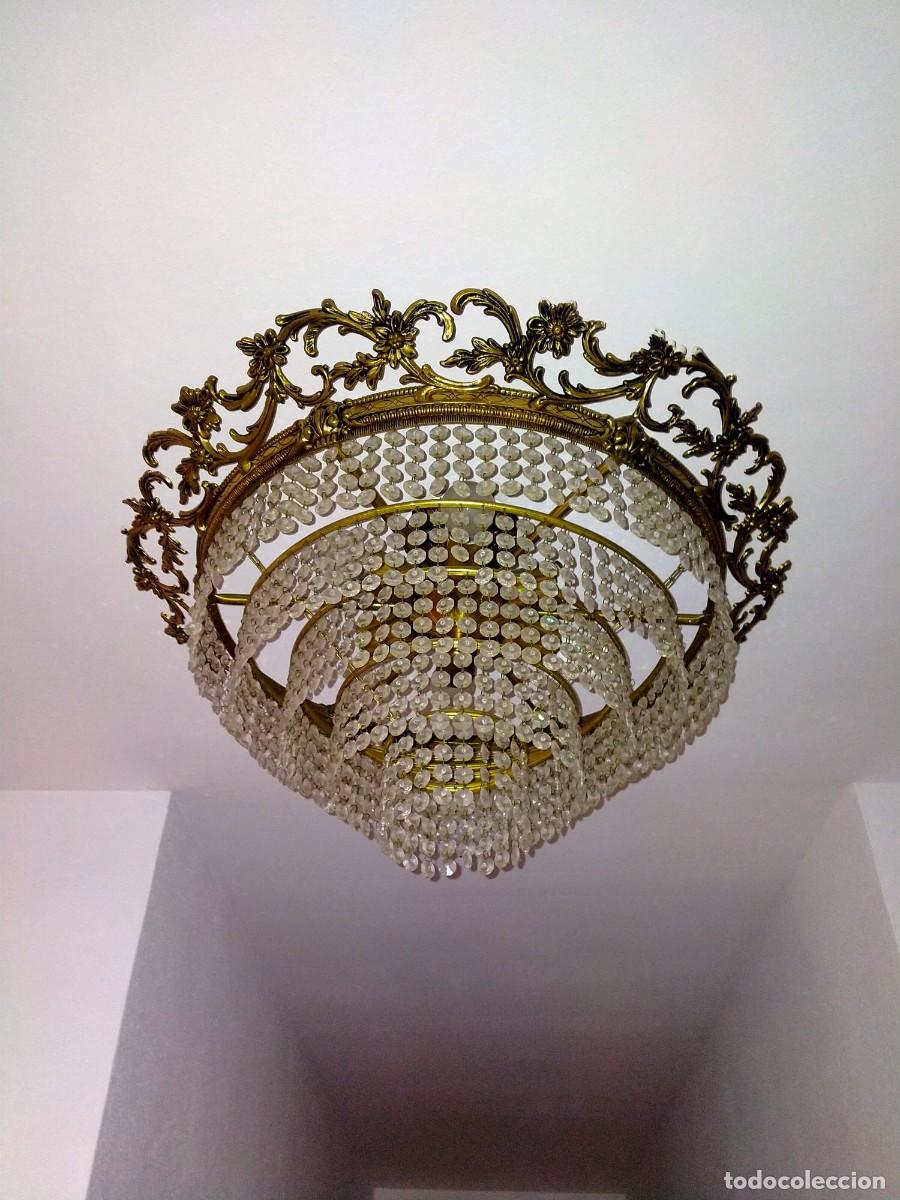 Vintage: L&aacute;mpara bronce y l&aacute;grimas de cristal - Foto 1