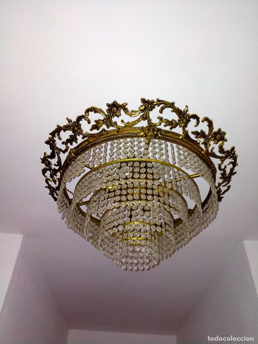 Vintage: L&aacute;mpara bronce y l&aacute;grimas de cristal - Foto 2