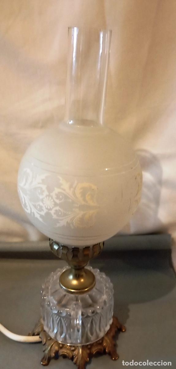 Vintage: L&aacute;mpara de aceite electrificada de vidrio y Bronce - Foto 6