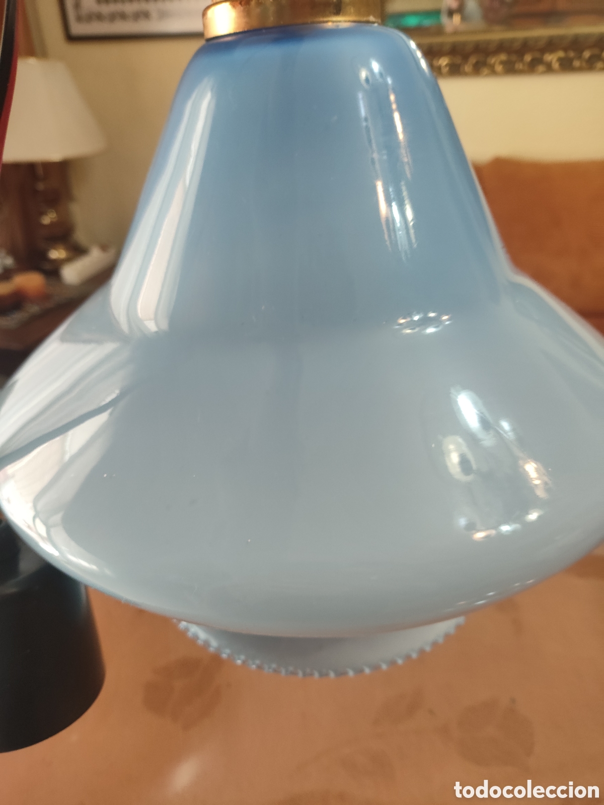 Vintage: Lampara de techo vintage de opalina celeste - Foto 4