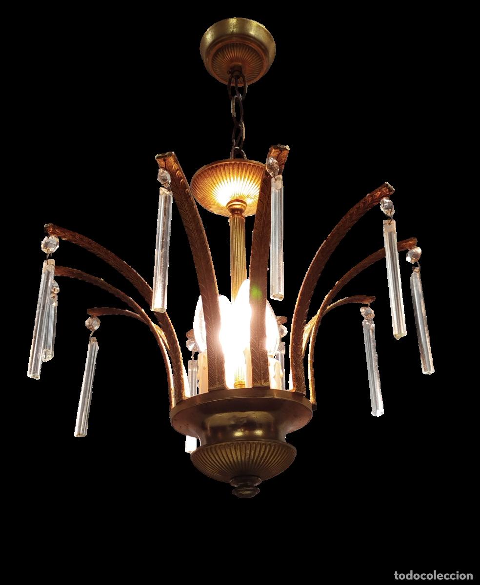 Vintage: LAMPARA DE TECHO DE LATON Y CRISTAL - Foto 3
