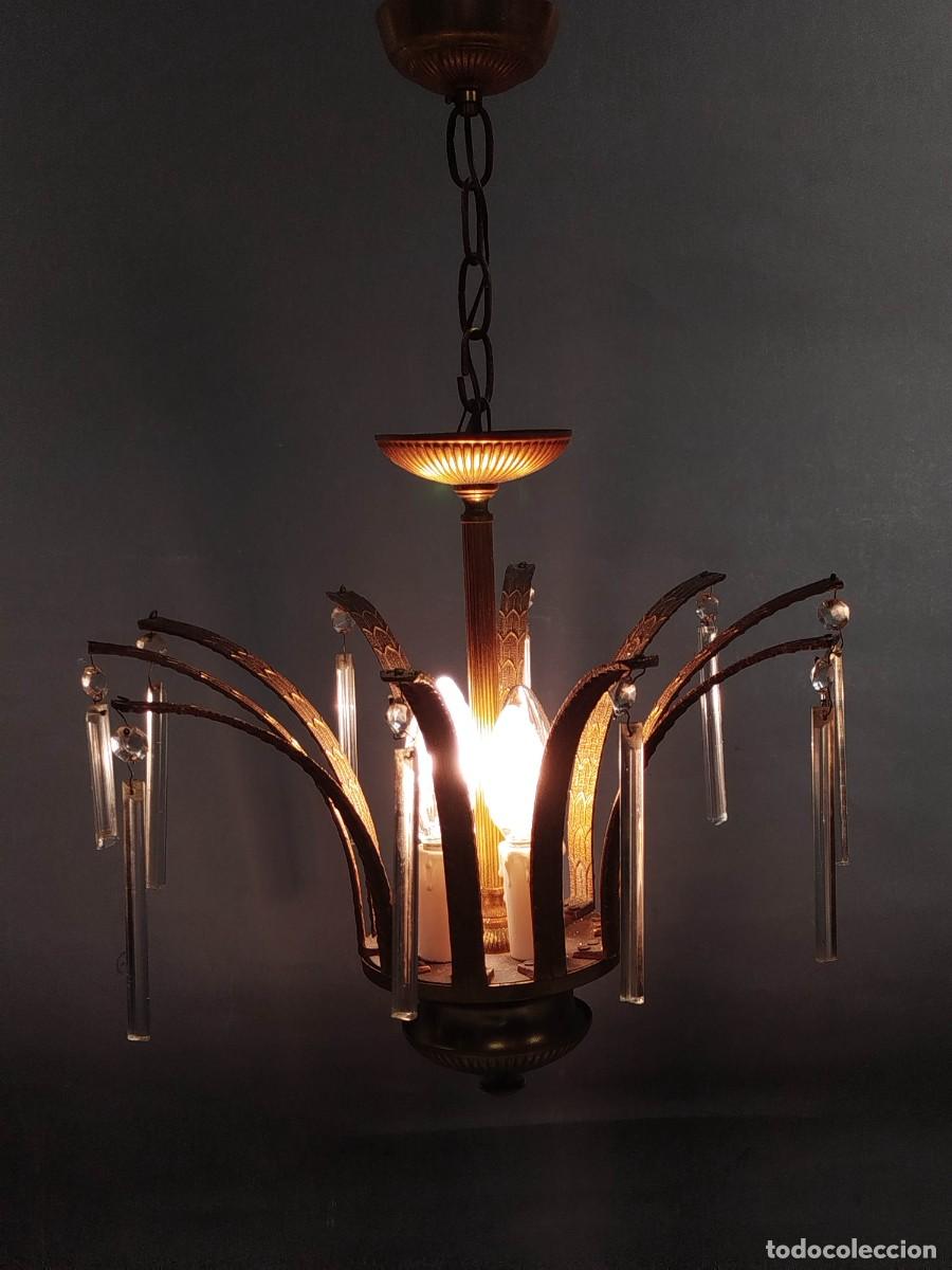 Vintage: LAMPARA DE TECHO DE LATON Y CRISTAL - Foto 5