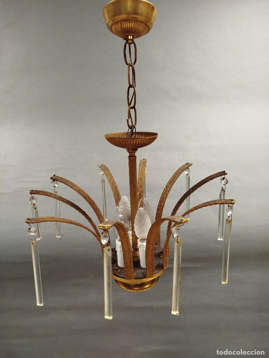 Vintage: LAMPARA DE TECHO DE LATON Y CRISTAL - Foto 6