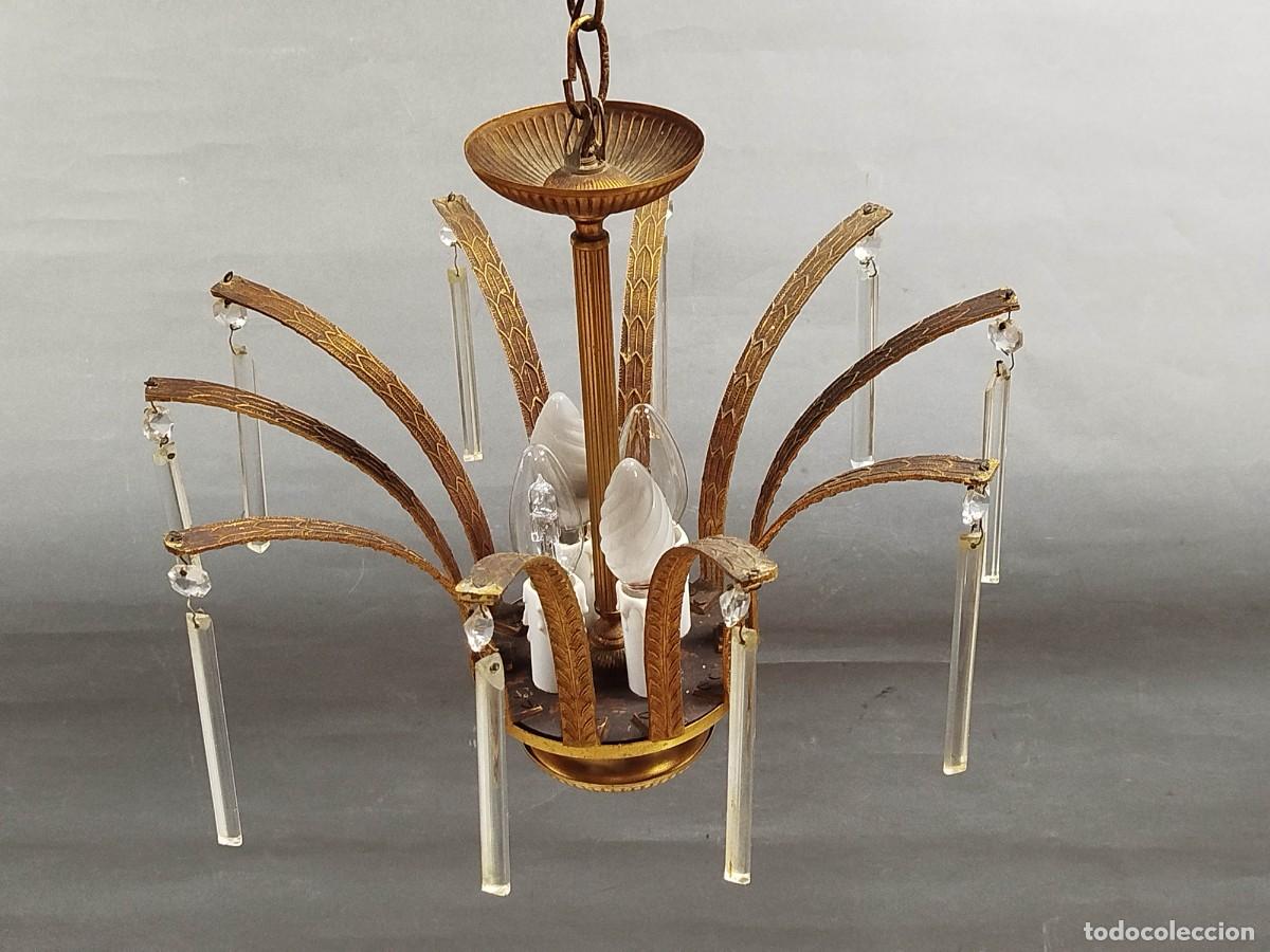 Vintage: LAMPARA DE TECHO DE LATON Y CRISTAL - Foto 7