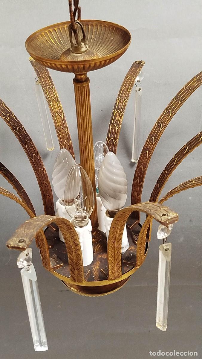 Vintage: LAMPARA DE TECHO DE LATON Y CRISTAL - Foto 13