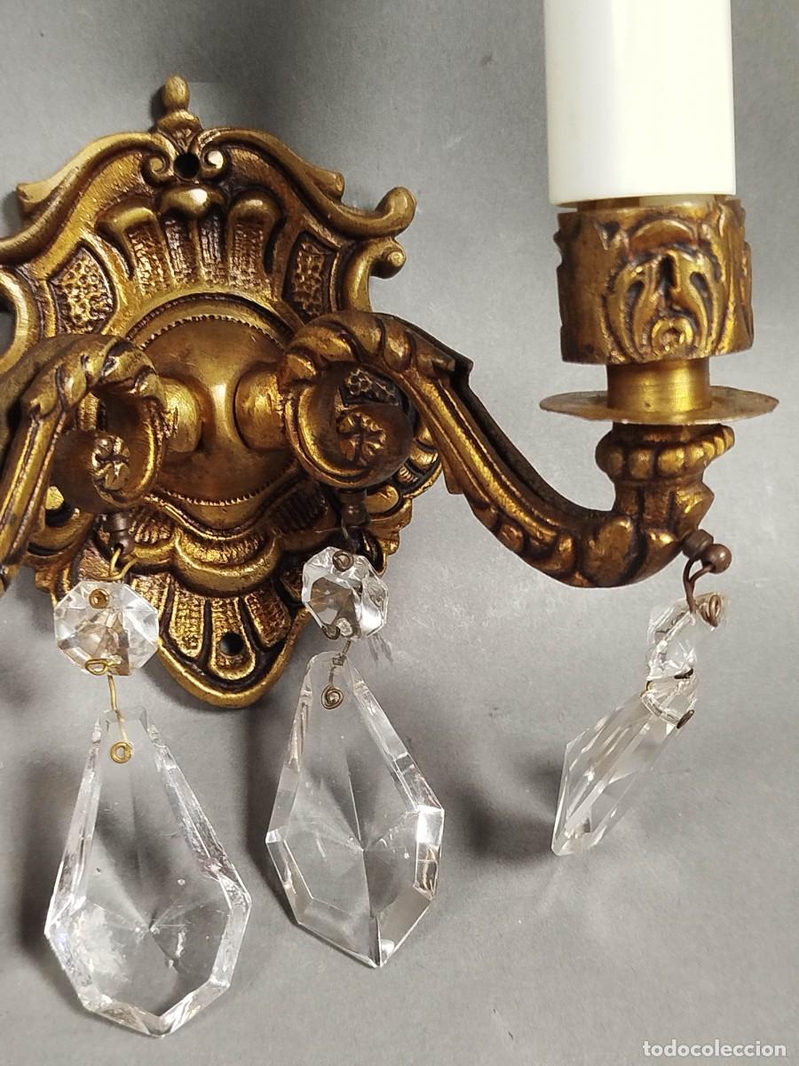 Vintage: APLIQUE DE DOS LUCES DE BRONCE Y CRISTAL - Foto 3