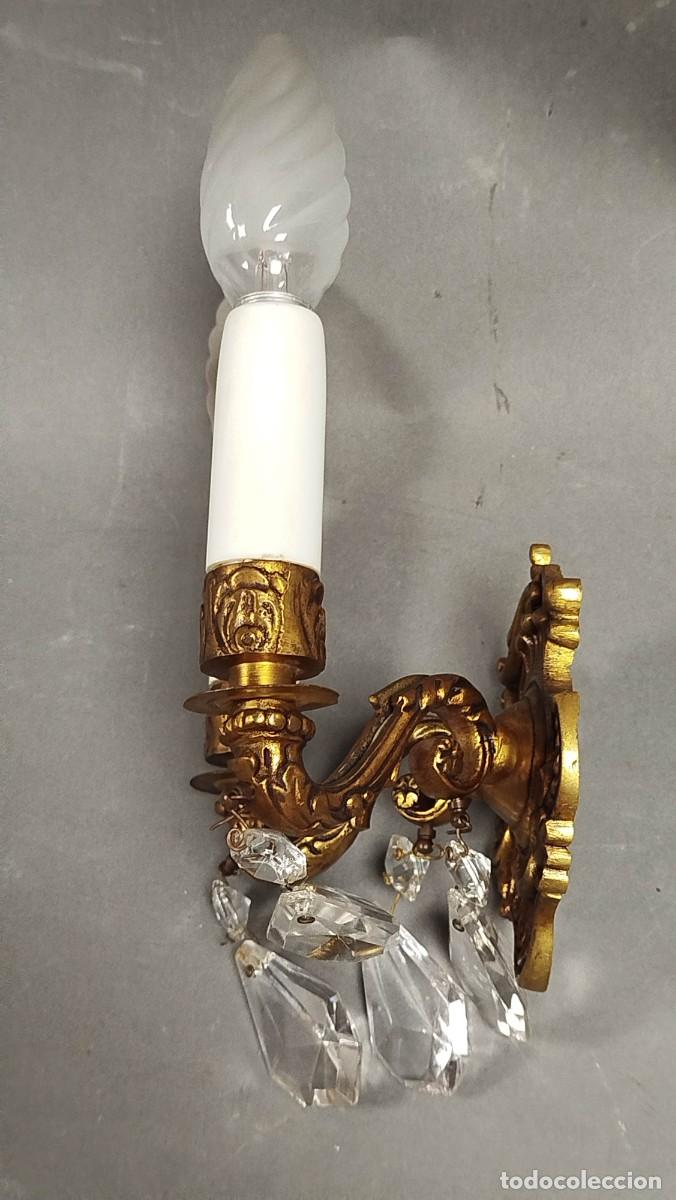 Vintage: APLIQUE DE DOS LUCES DE BRONCE Y CRISTAL - Foto 4