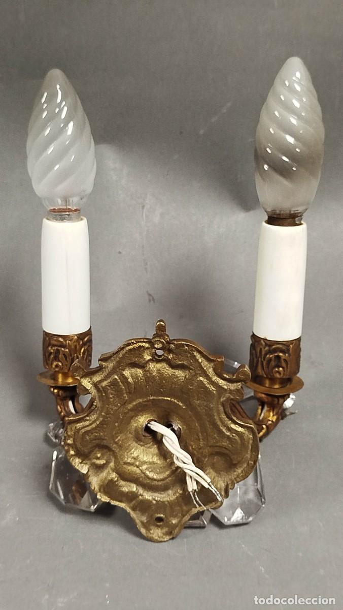 Vintage: APLIQUE DE DOS LUCES DE BRONCE Y CRISTAL - Foto 5