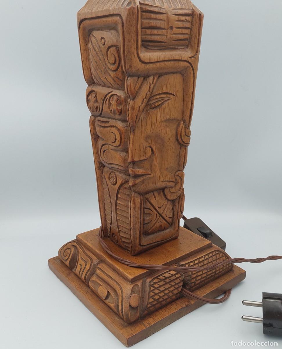 Vintage: Lampara de madera modernista estilo azteca - Foto 1