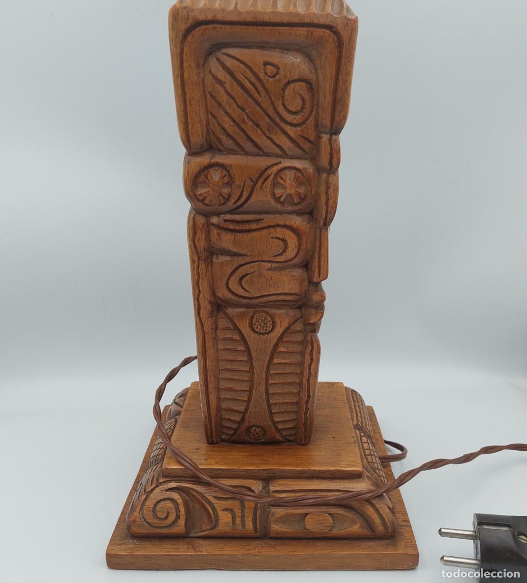 Vintage: Lampara de madera modernista estilo azteca - Foto 2