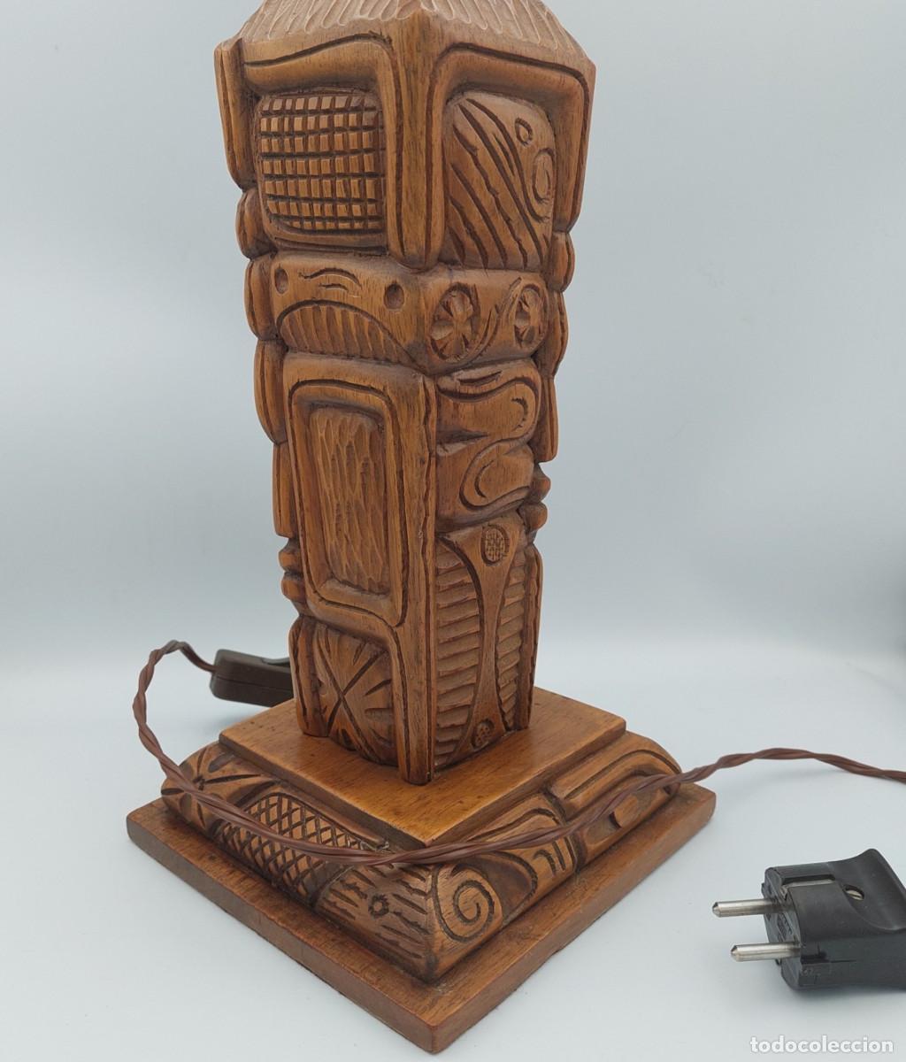Vintage: Lampara de madera modernista estilo azteca - Foto 3