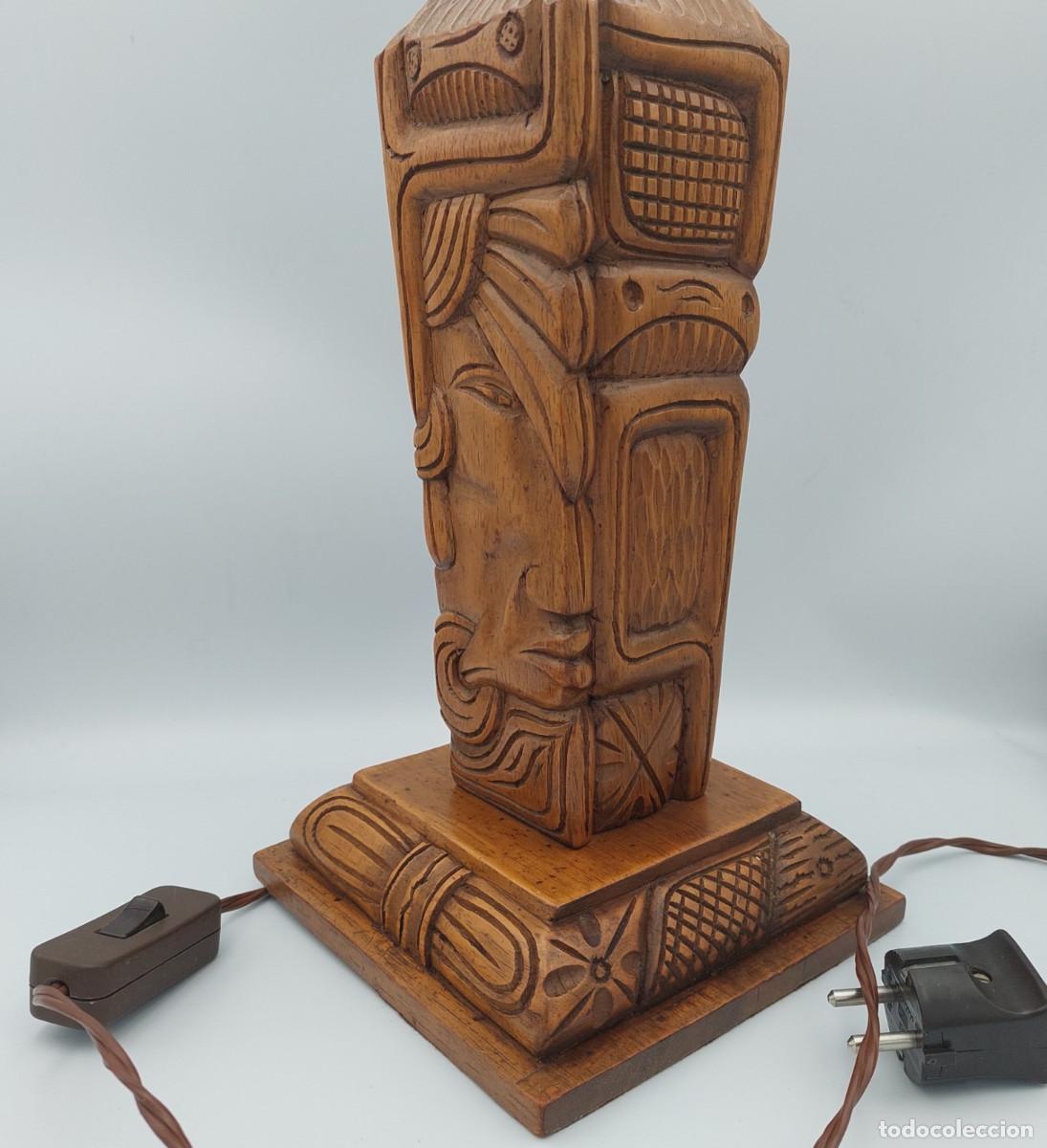 Vintage: Lampara de madera modernista estilo azteca - Foto 4