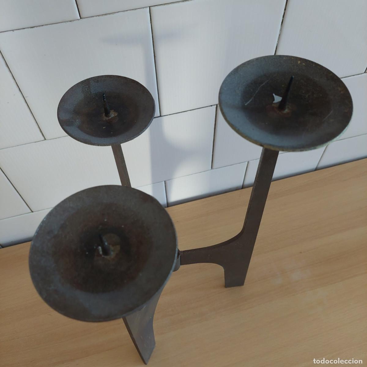 Vintage: Candelabro de bronce brutalista 42 cm - Foto 4