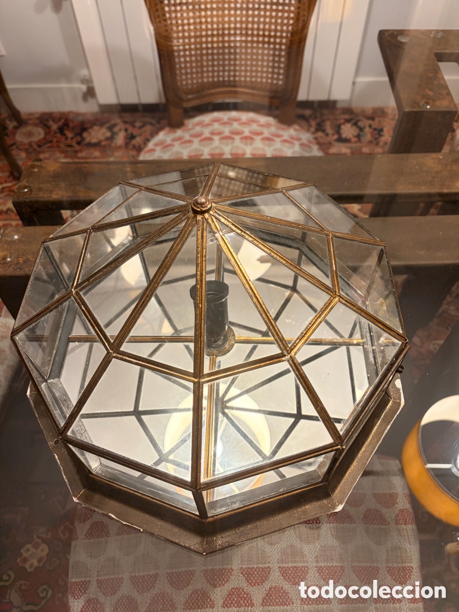 Vintage: Aplique techo bronce y cristal - Foto 2