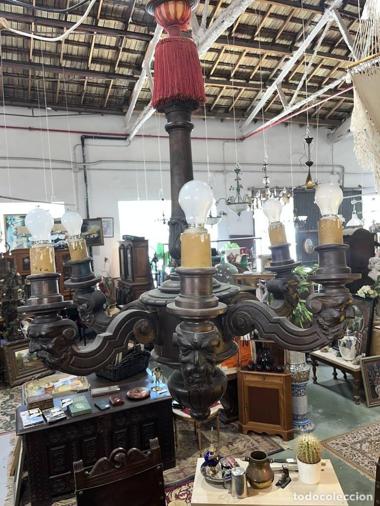 Vintage: ANTIGUA L&Aacute;MPARA DE MADERA - Foto 3