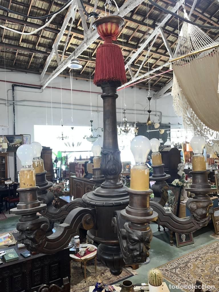 Vintage: ANTIGUA L&Aacute;MPARA DE MADERA - Foto 4